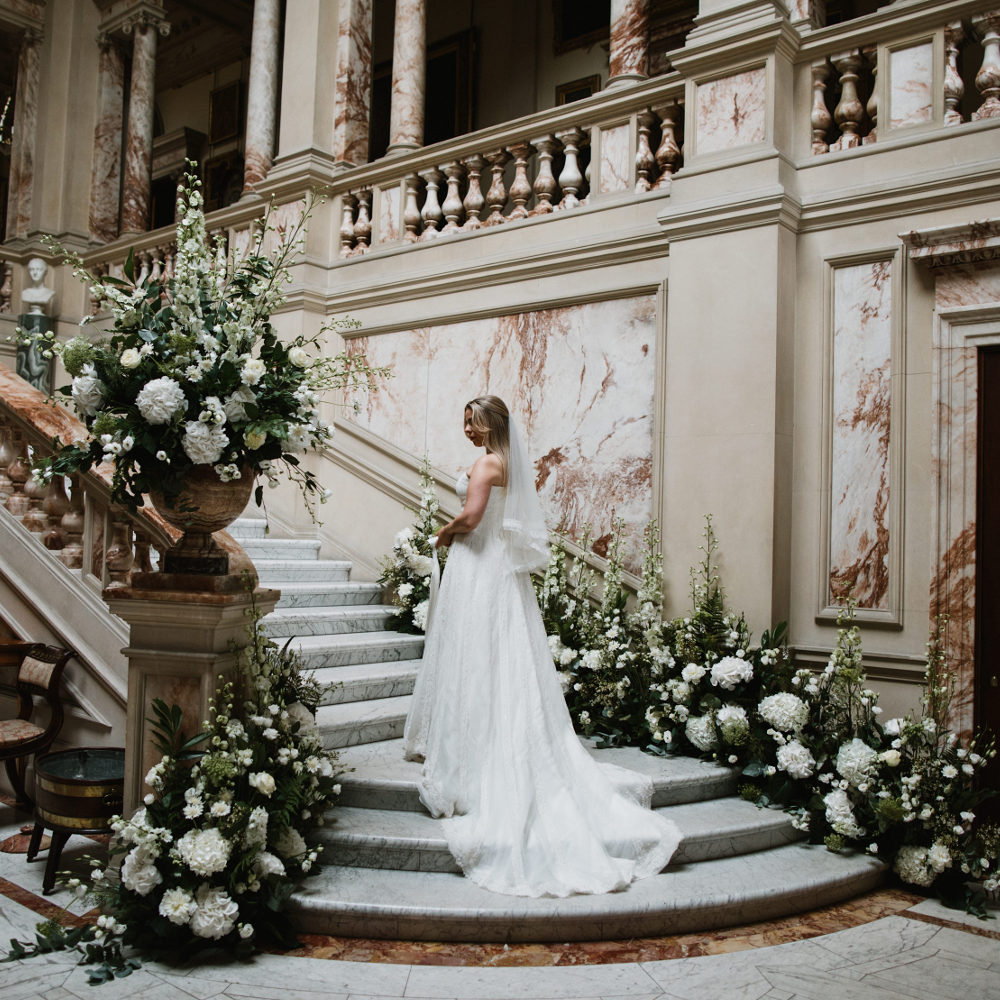 White Floral Wedding Staircase Display