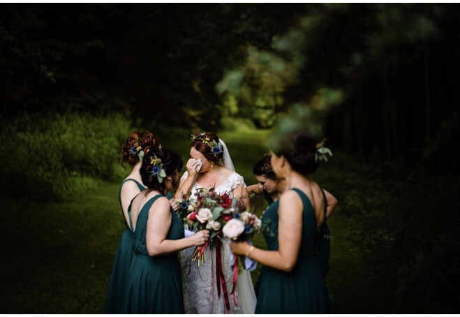 Bridesmaids and Bride Tearful Moment